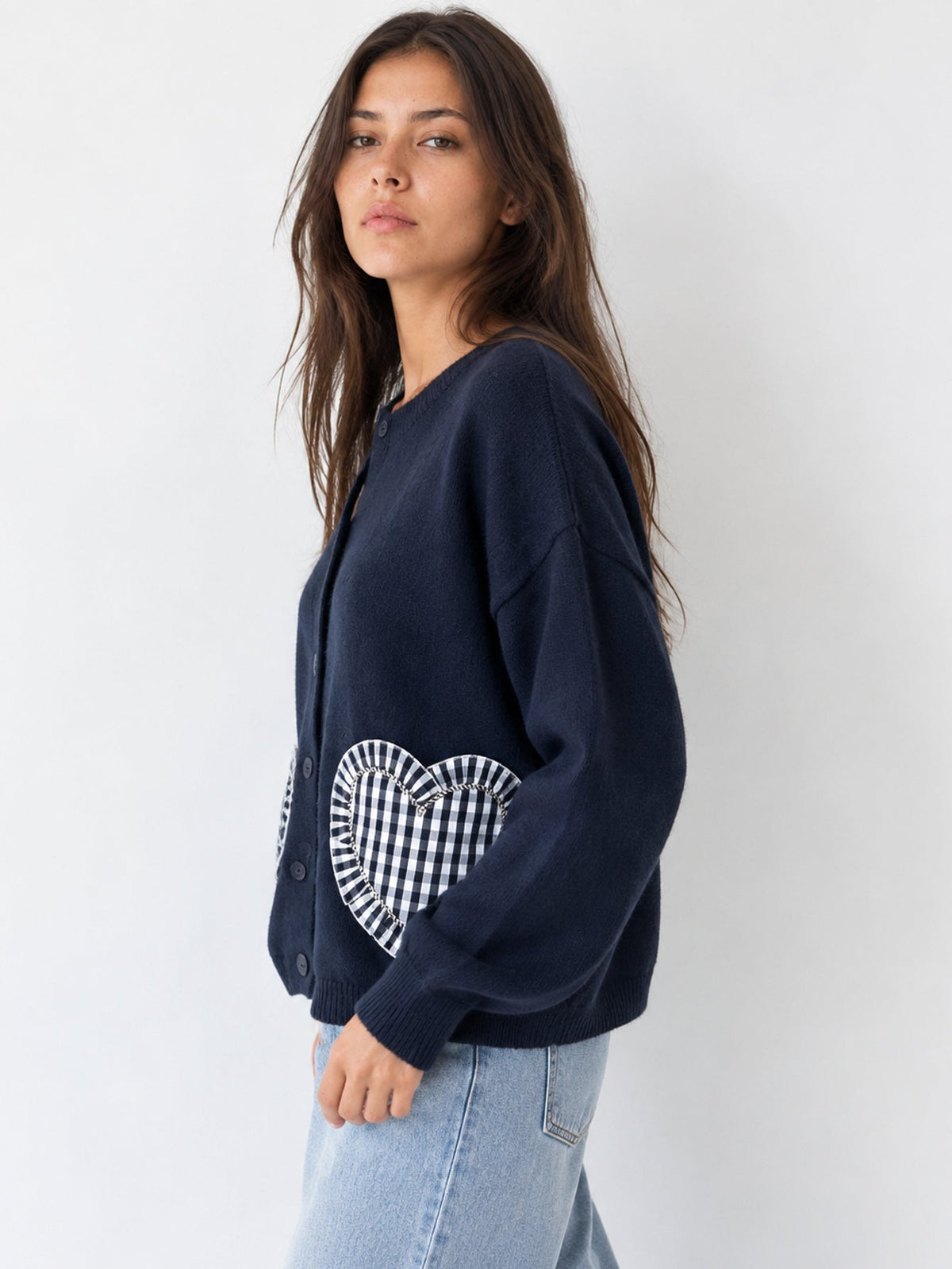 Cardigan bleu nuit col rond boutonné