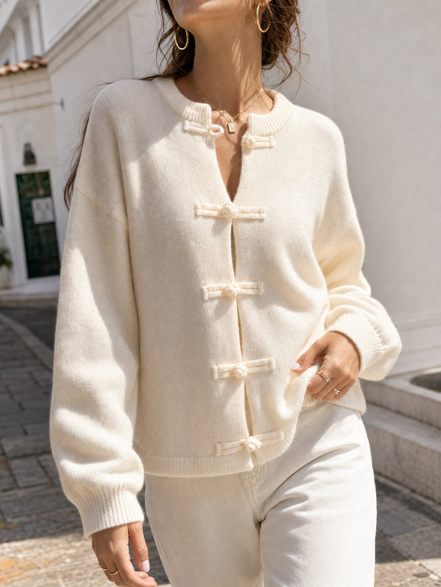 Cardigan à brandebourgs écru