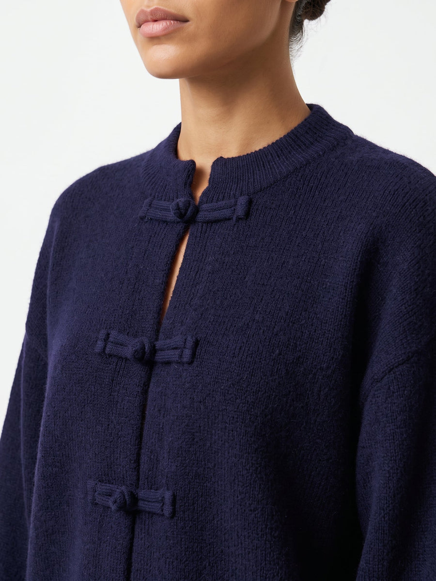 Cardigan détail col rond bleu nuit