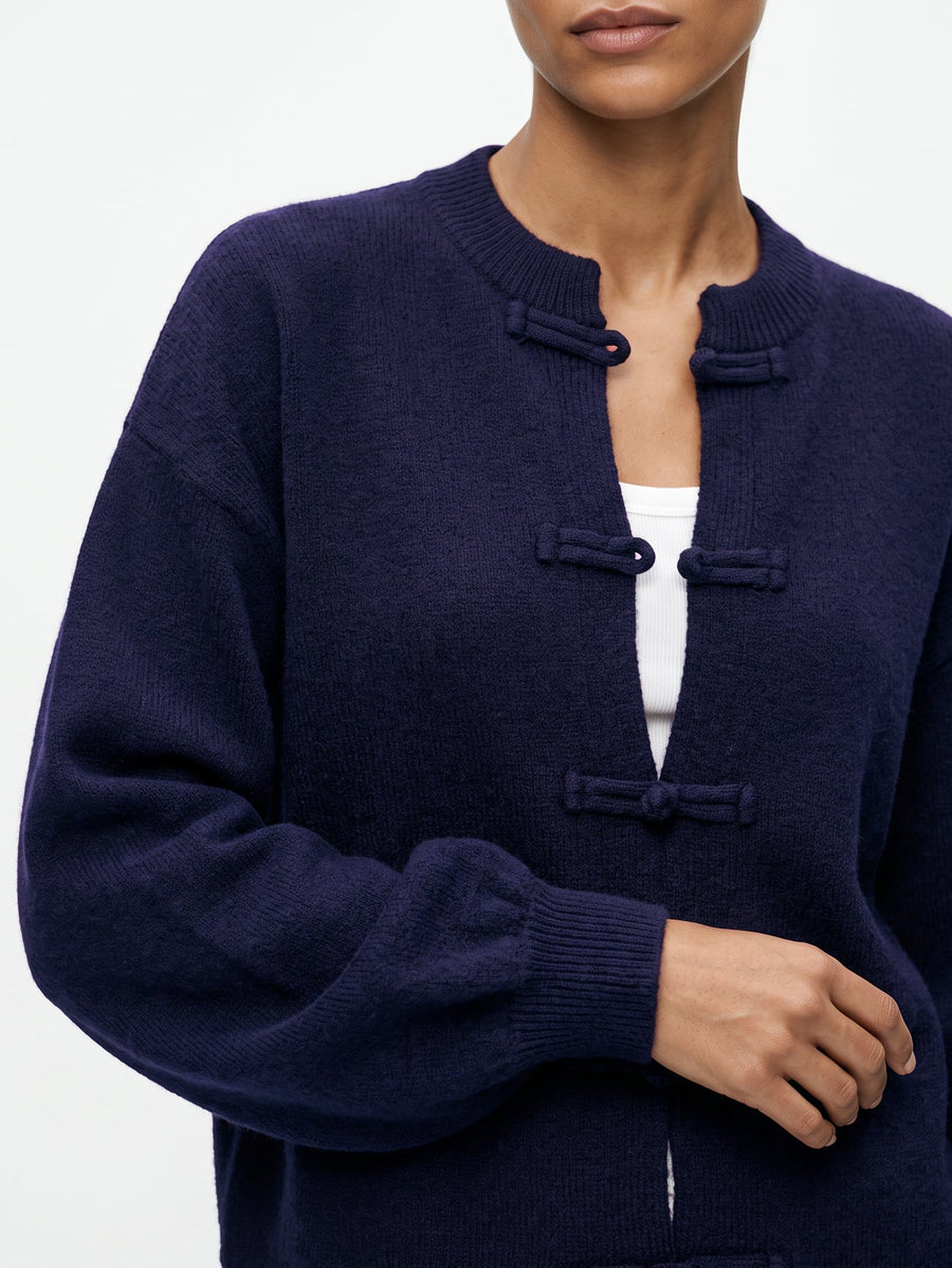 Cardigan brandebourgs bleu nuit