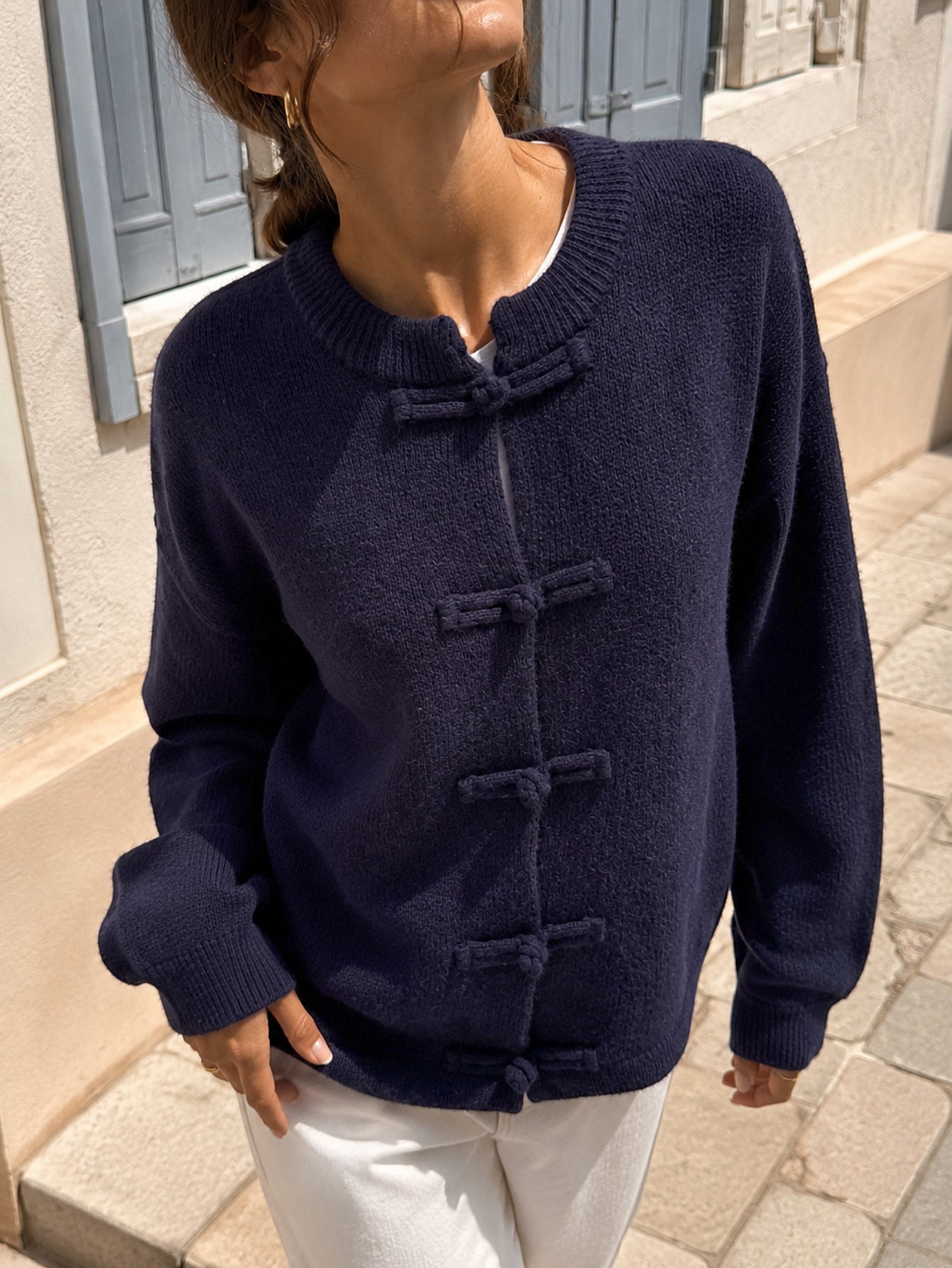 Cardigan bords côtes bleu nuit