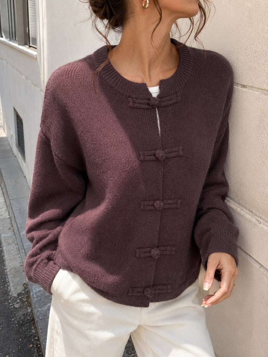 Cardigan à brandebourgs prune