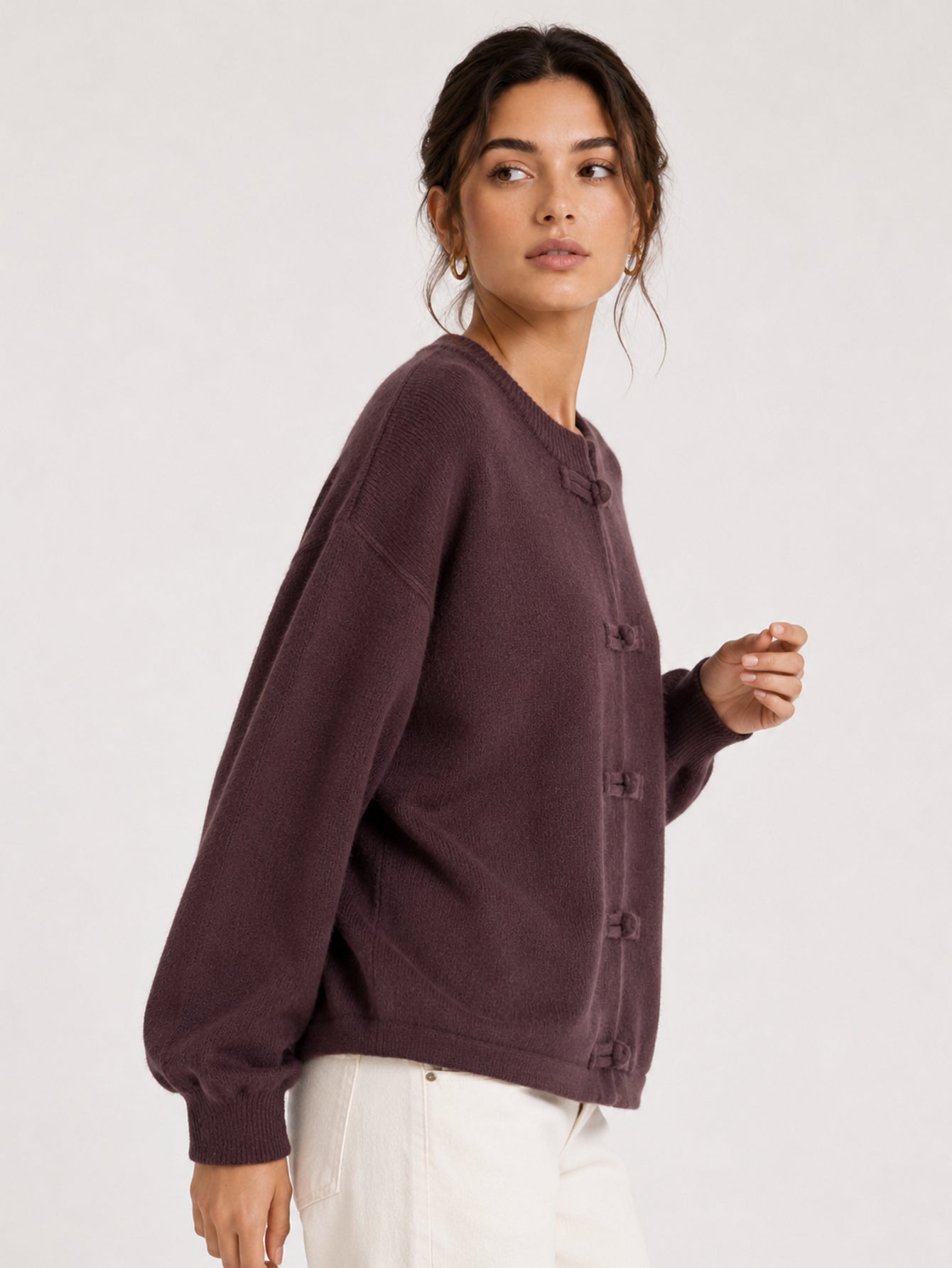 Cardigan manches longues prune