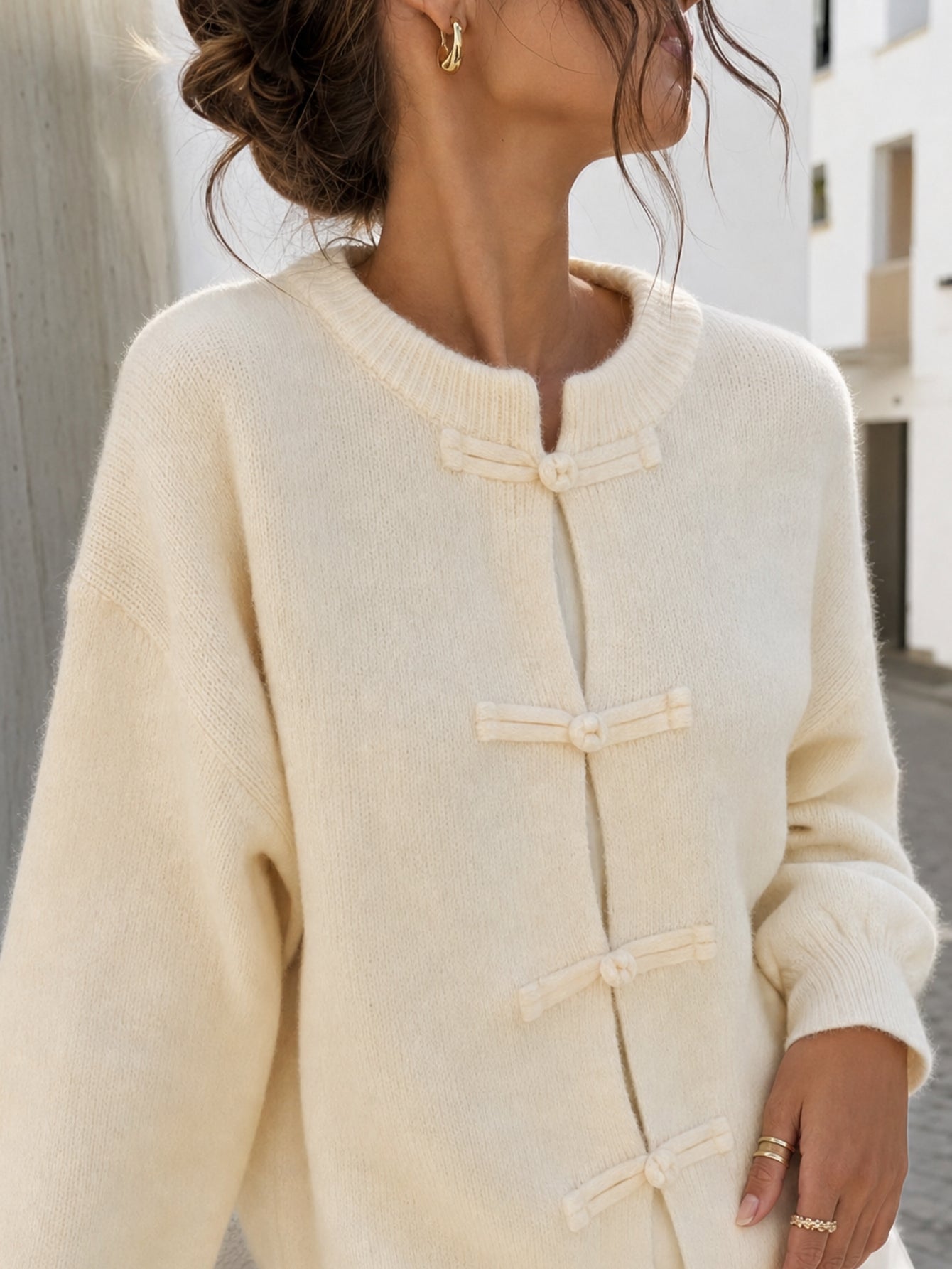 Cardigan col rond écru