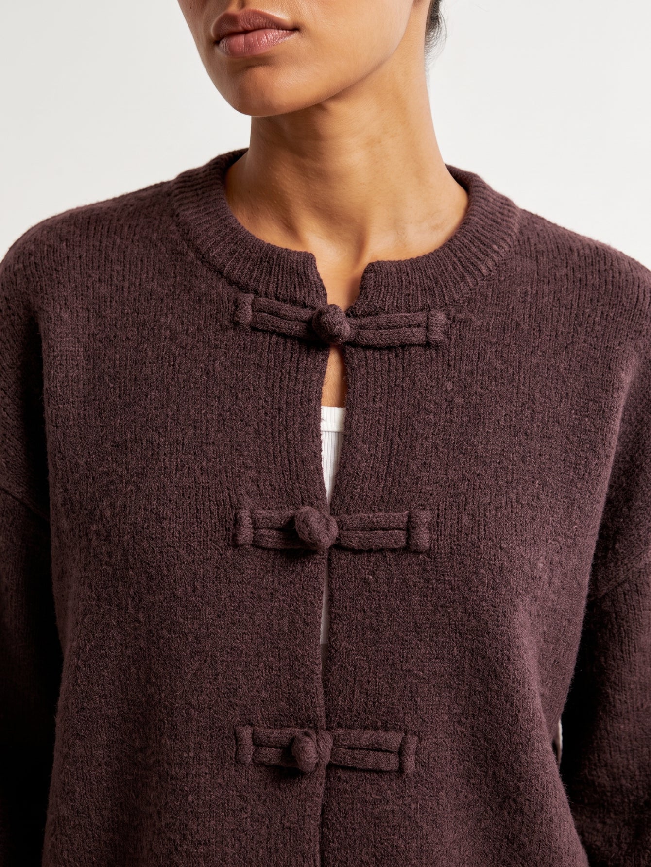 Cardigan col rond prune