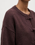 Cardigan maille duveteuse prune