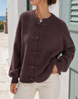 Cardigan bords côtes prune