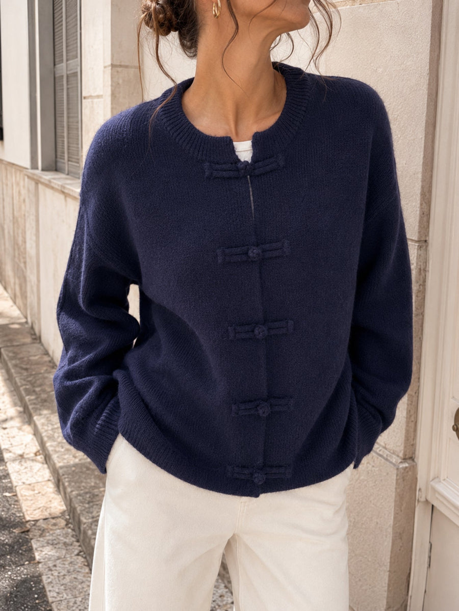 Cardigan à brandebourgs bleu nuit