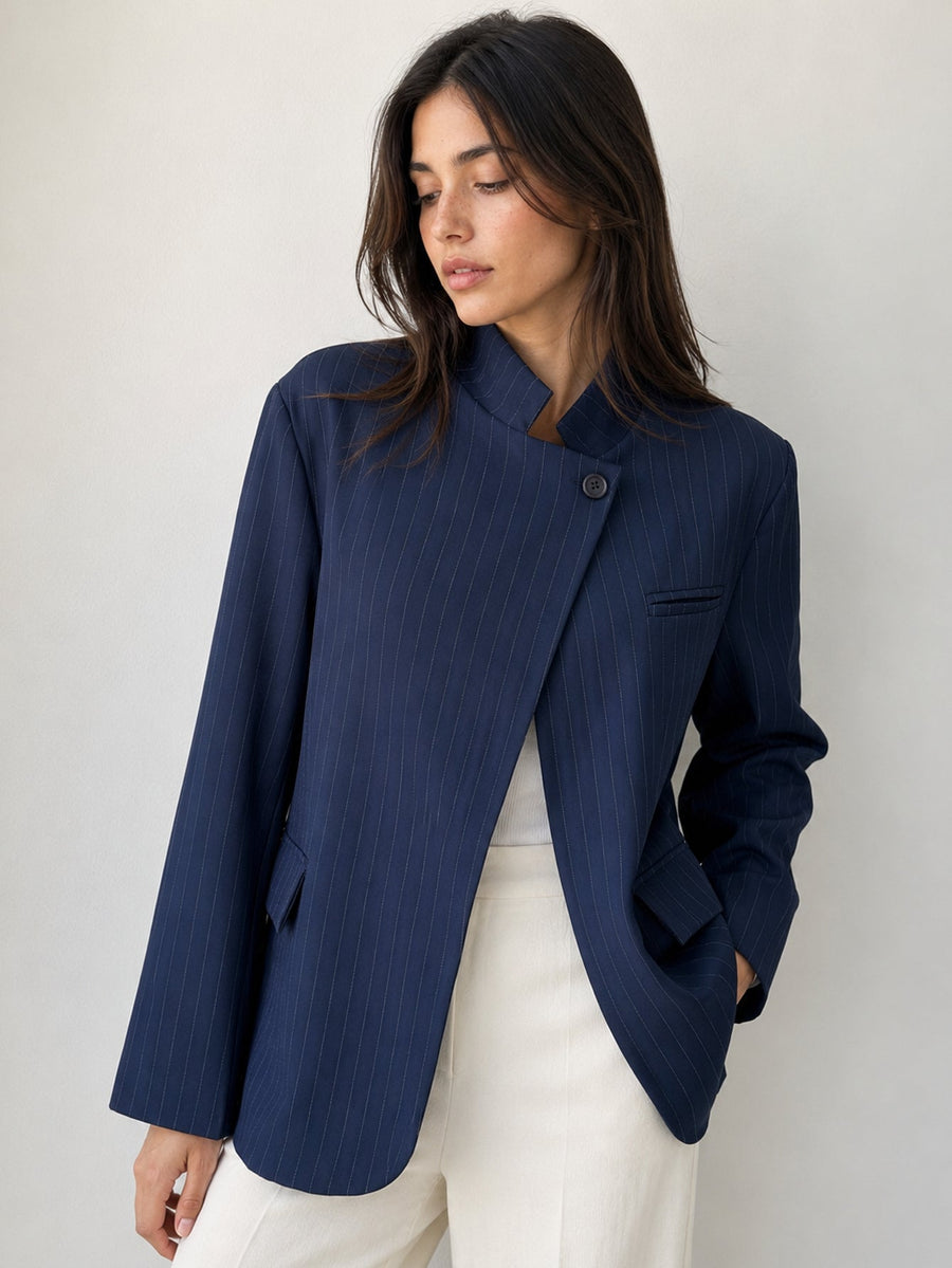 veste col officier bleu nuit rayée