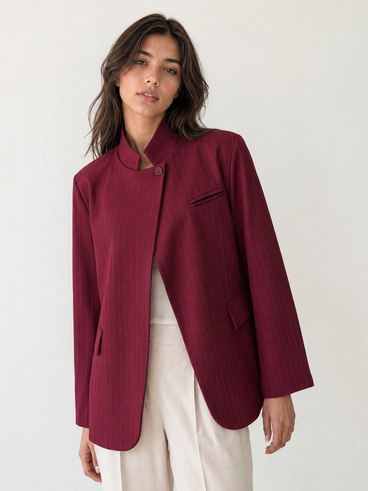 veste col officier bordeaux rayée face