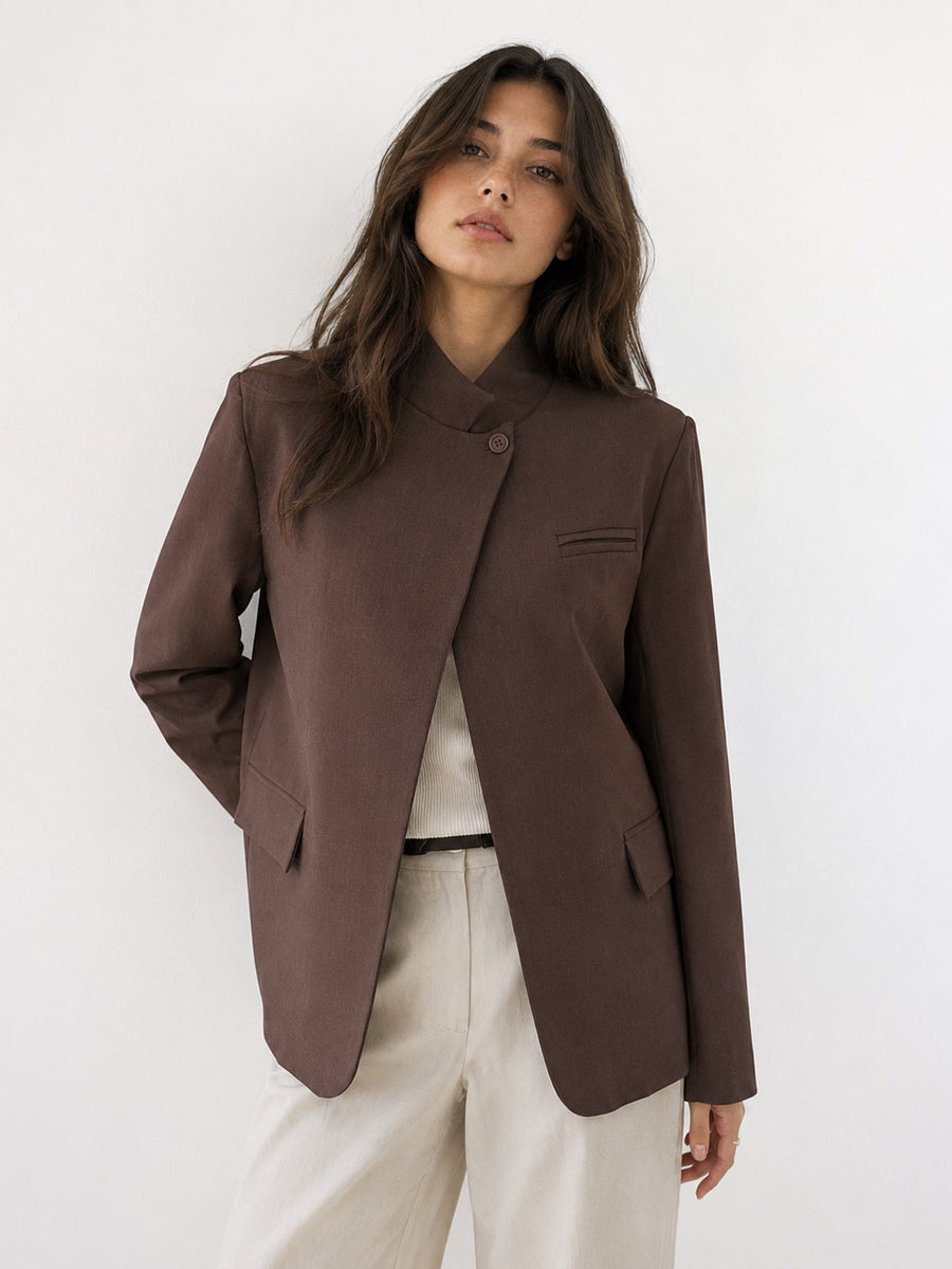 veste col officier marron face