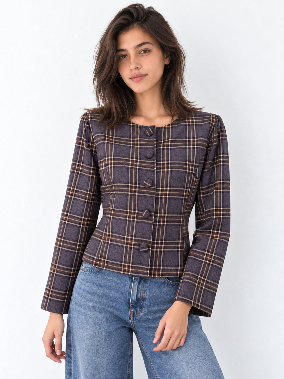 Veste bordeaux à carreaux vue de face