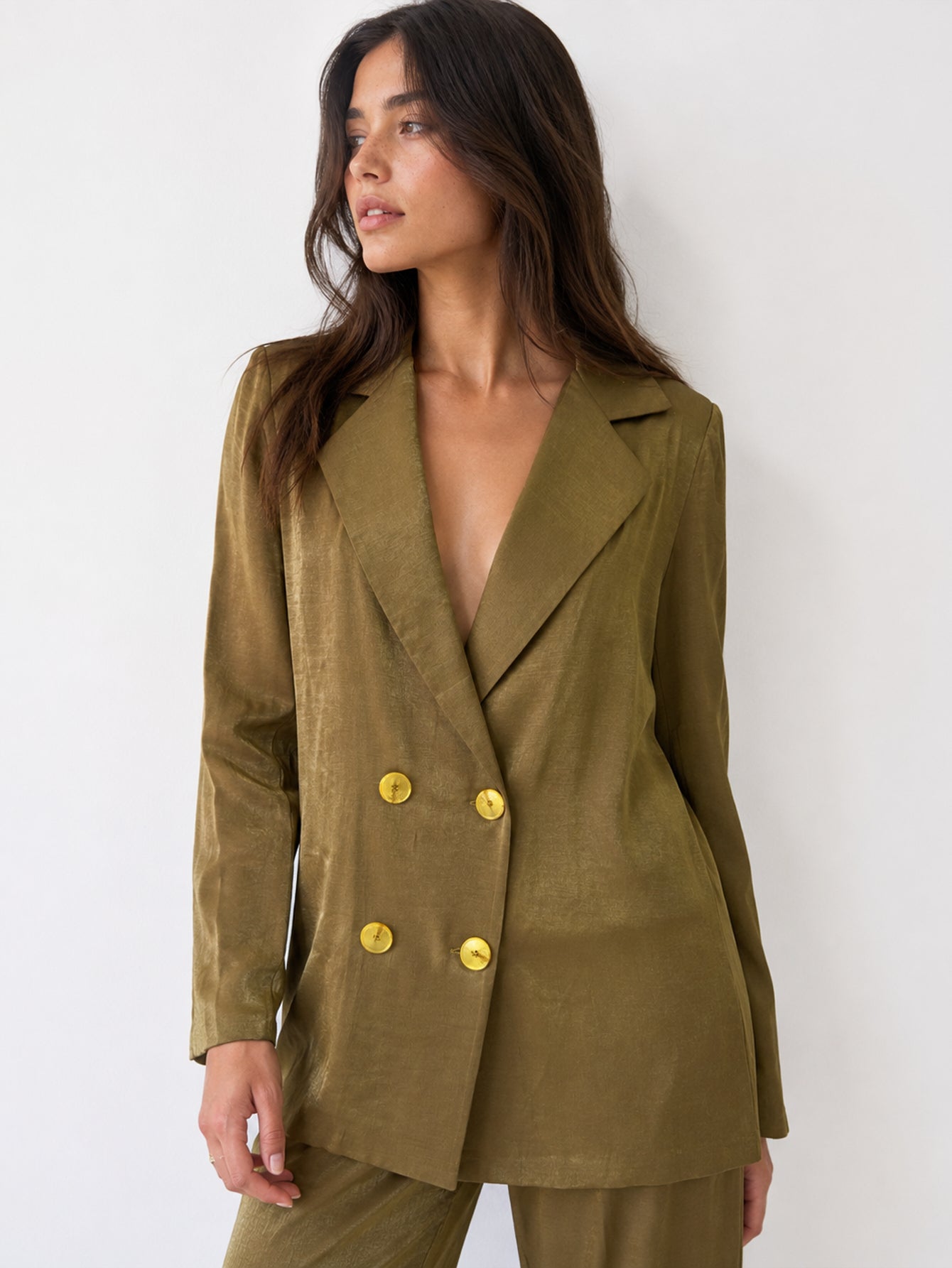 Veste kaki croisée satinée face