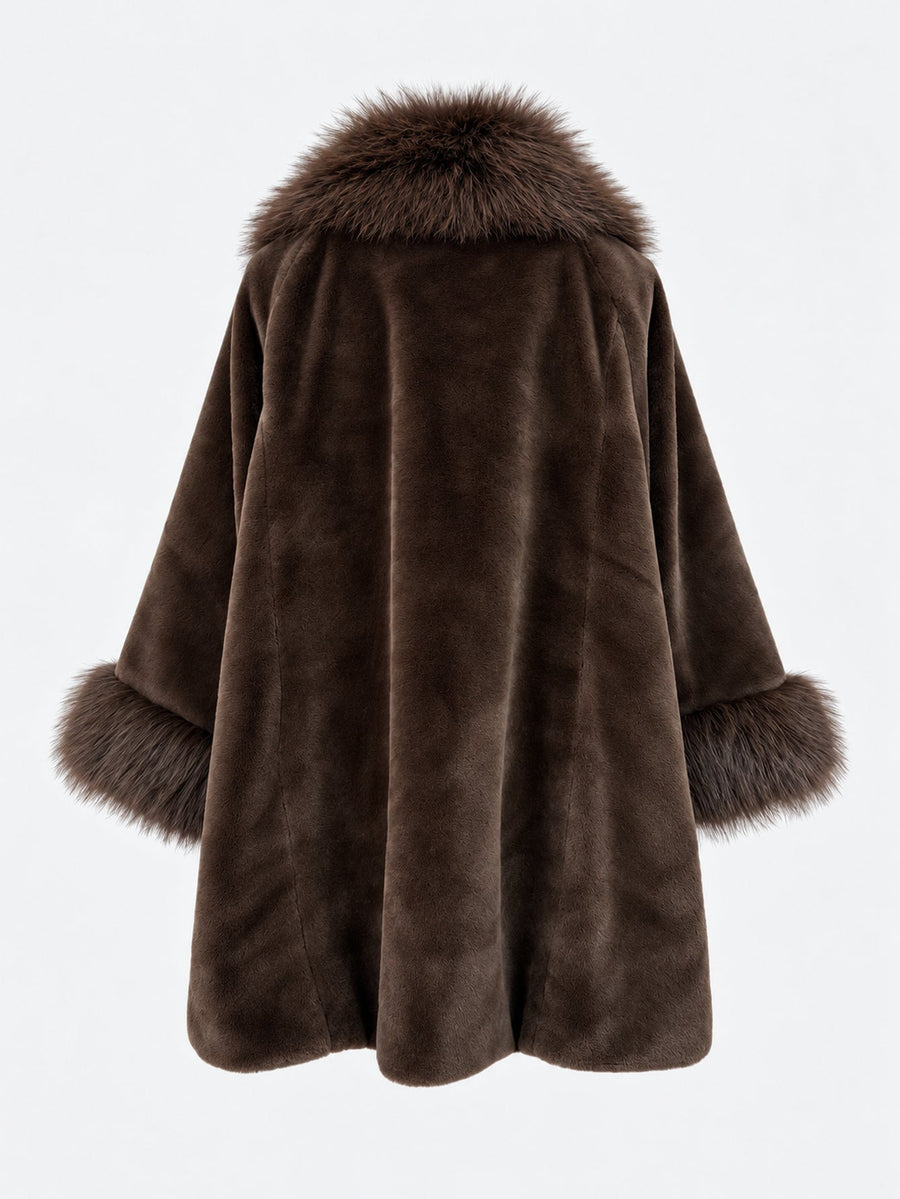 Manteau effet fourrure dos marron