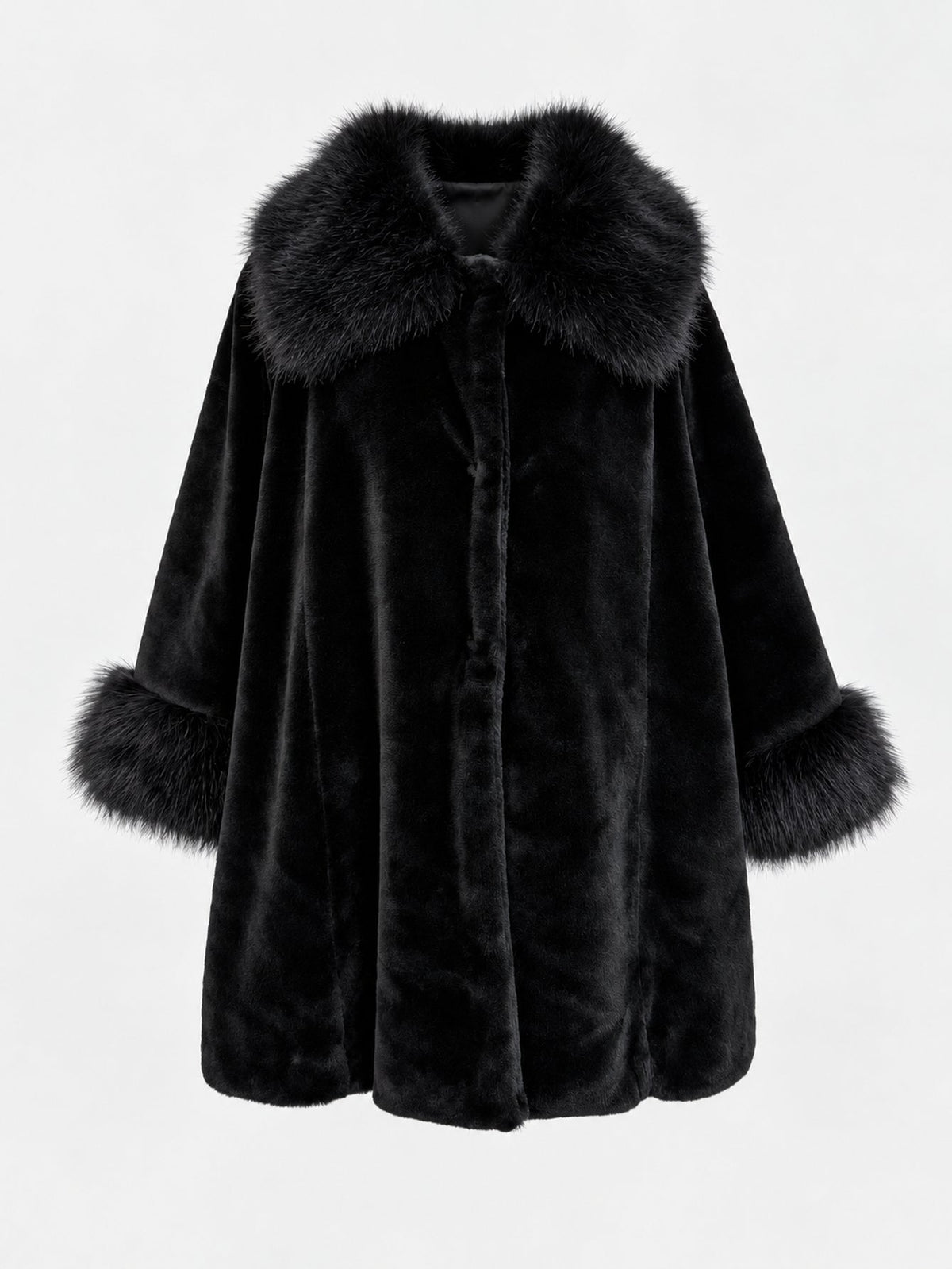 Manteau effet fourrure col châle noir