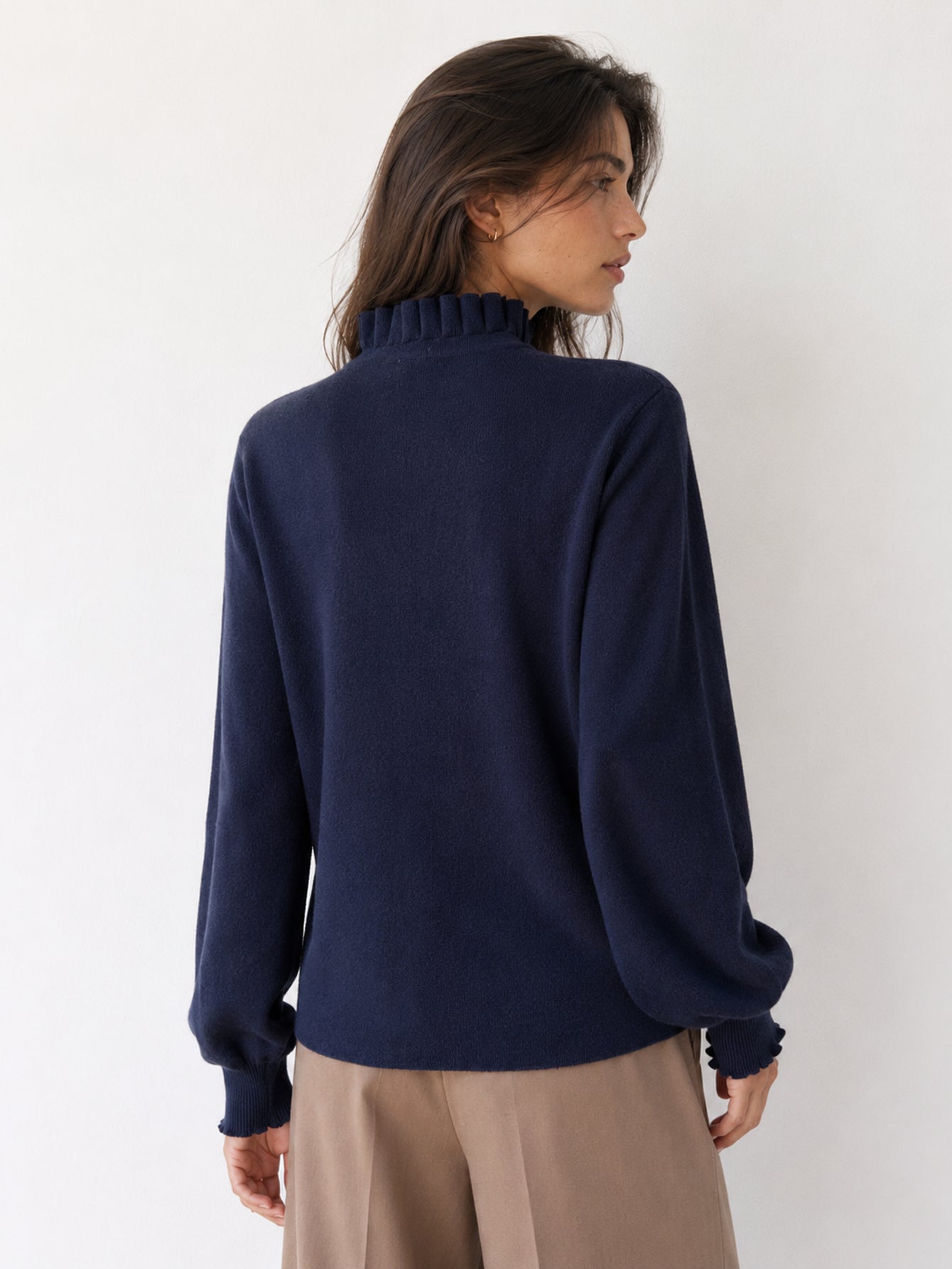 Gilet bleu nuit dos col volanté