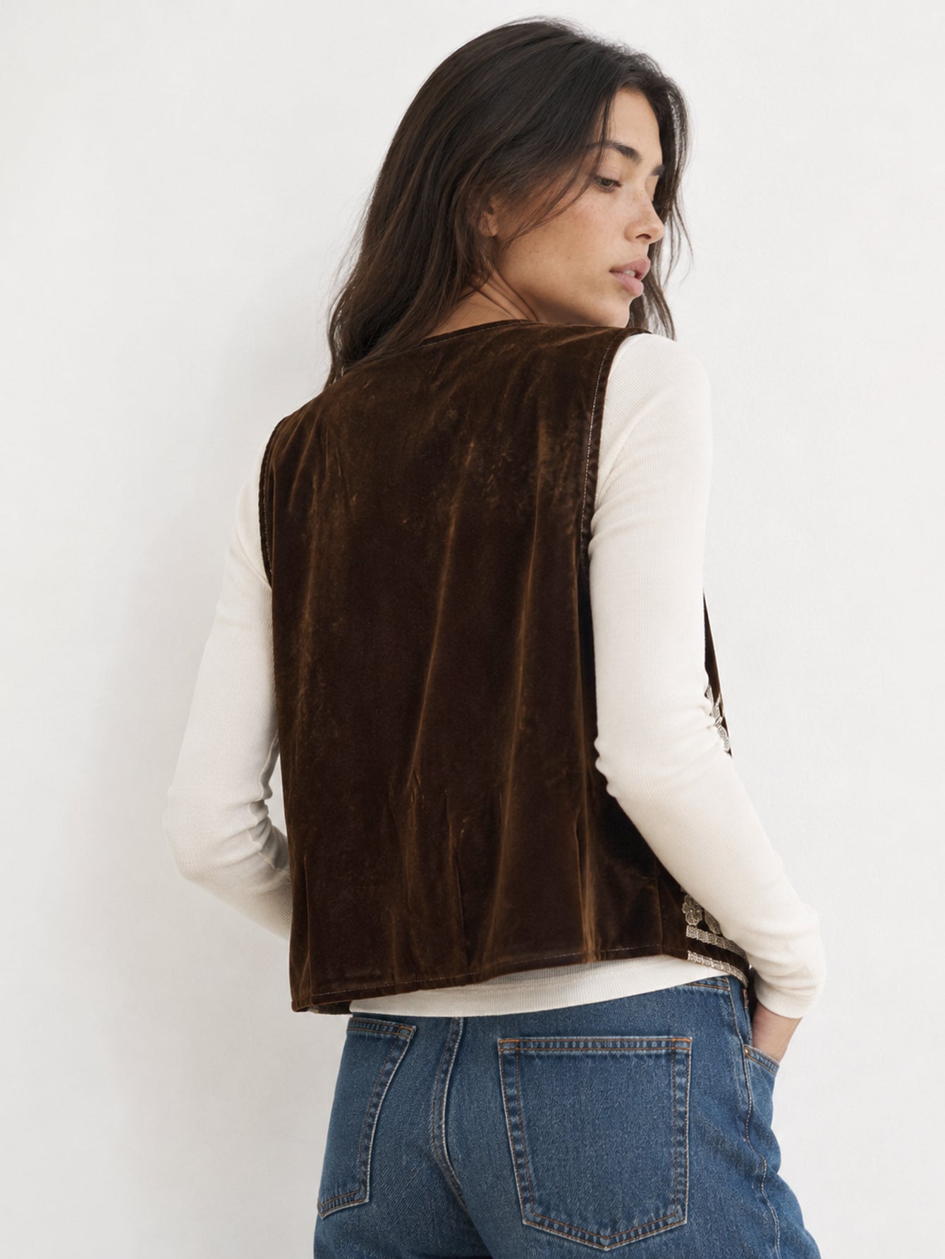 Gilet en velours brun dos uni