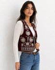 Gilet en velours brodé bordeaux vue 3 4