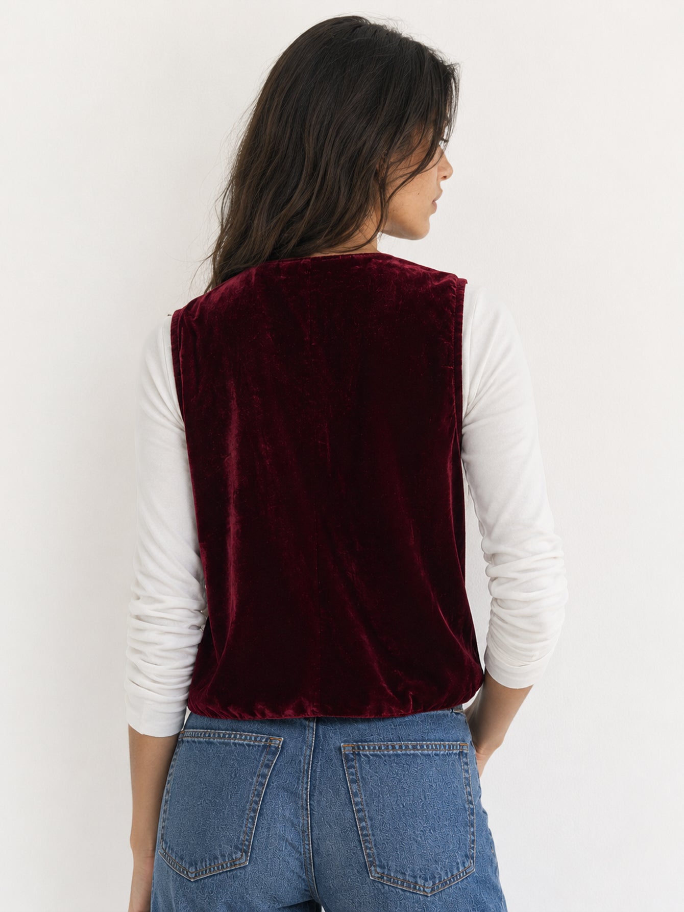 Gilet en velours bordeaux dos uni