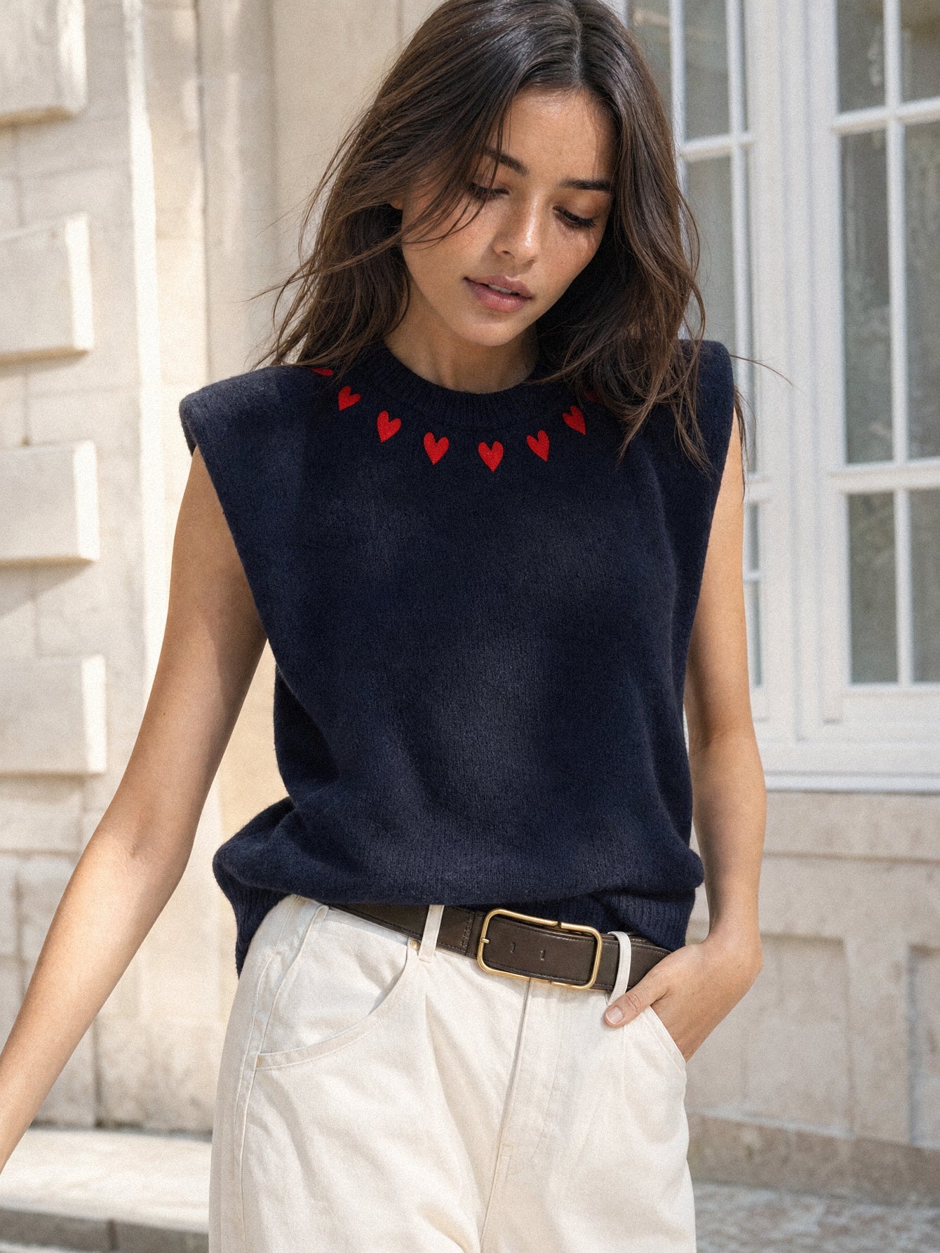 gilet sans manches bleu nuit porté