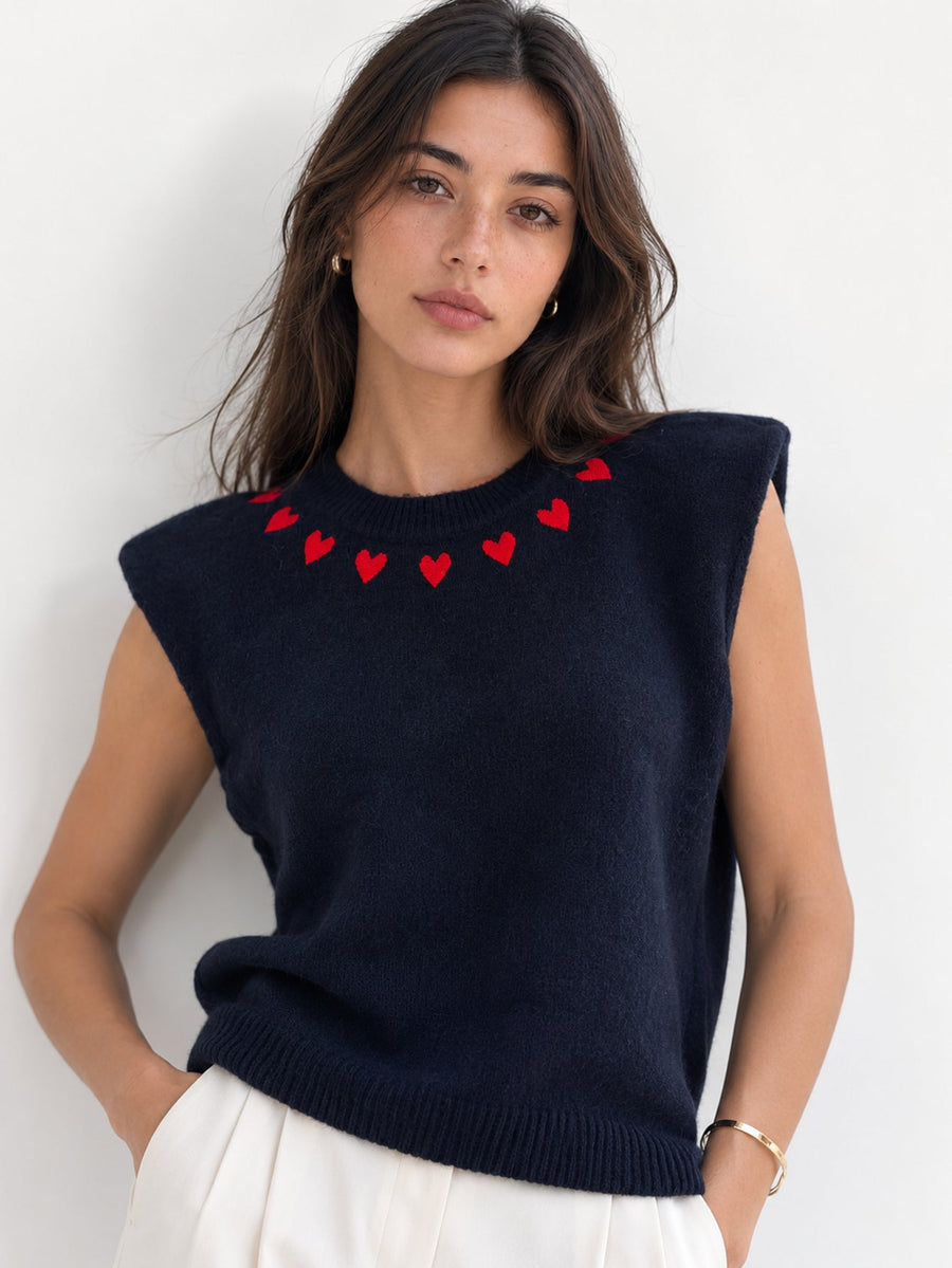 gilet sans manches marron porté cœurs