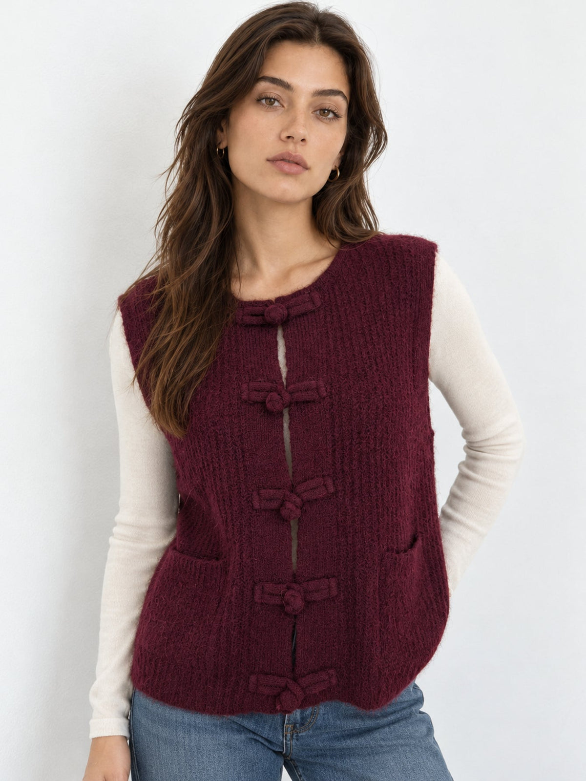 Gilet sans manches bordeaux à col rond