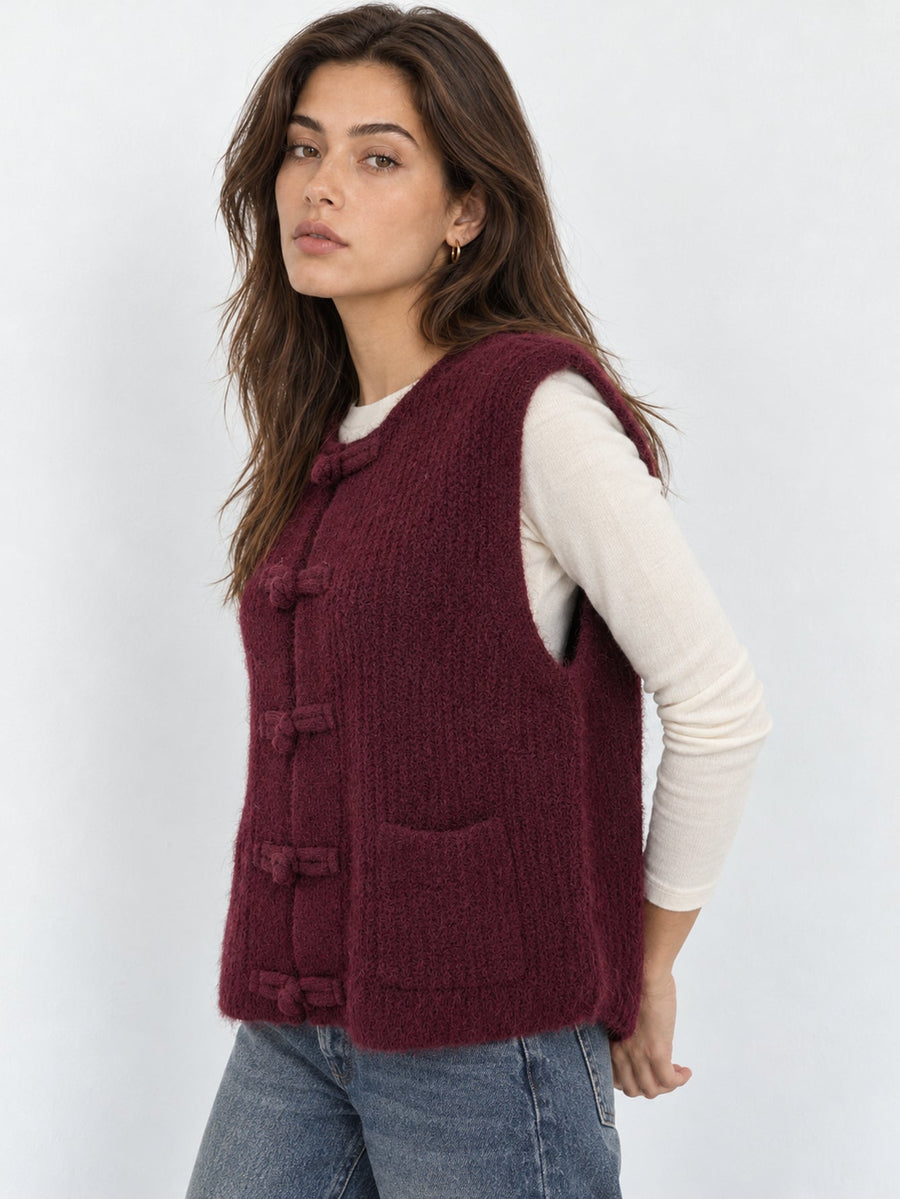 Profil du gilet bordeaux en maille