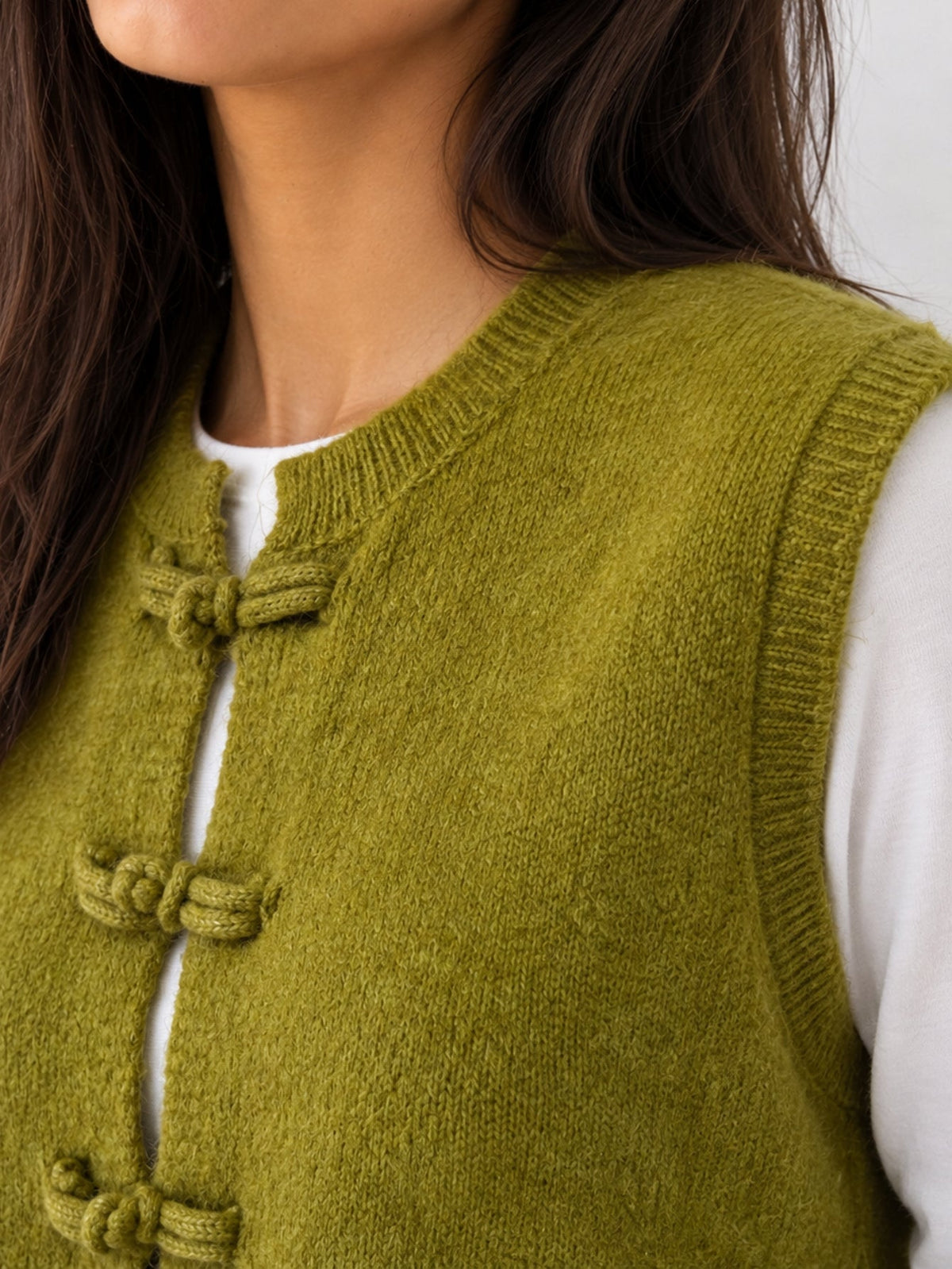 Gilet vert olive col rond
