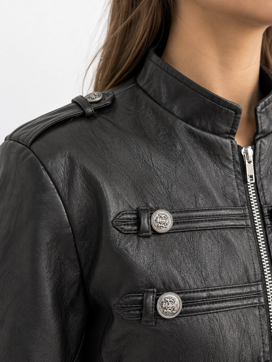 veste officier similicuir noir dos