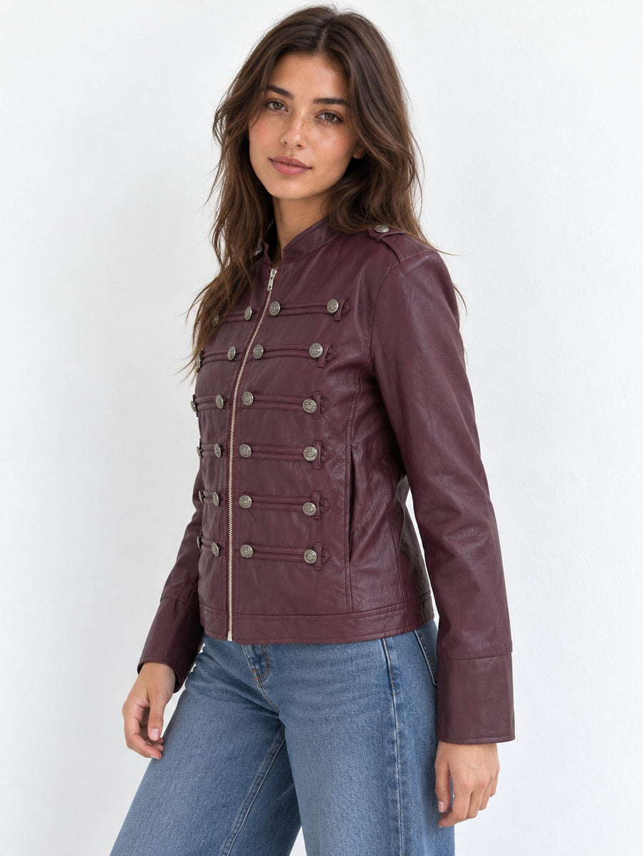 veste officier similicuir bordeaux face