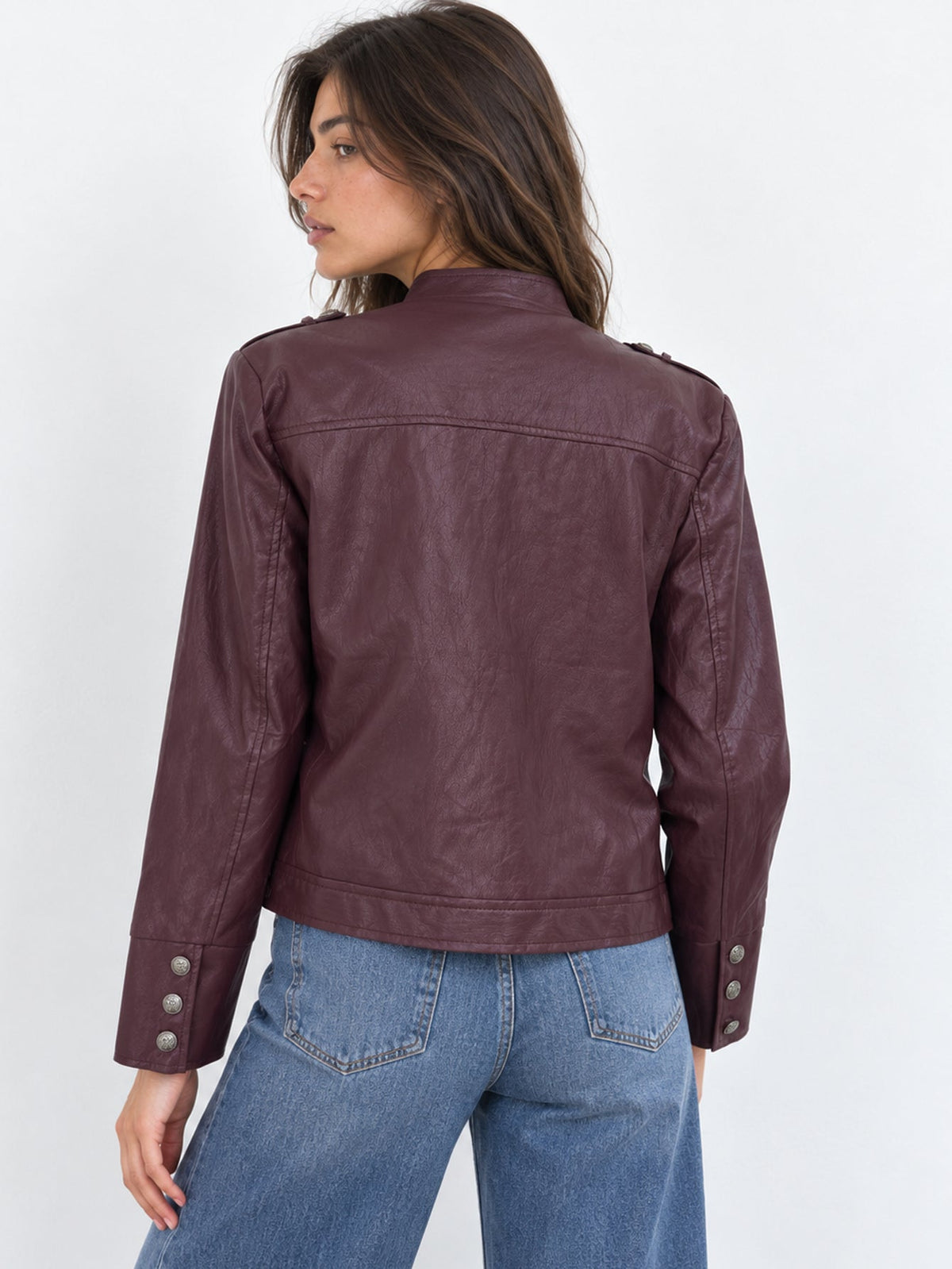 veste officier similicuir bordeaux profil
