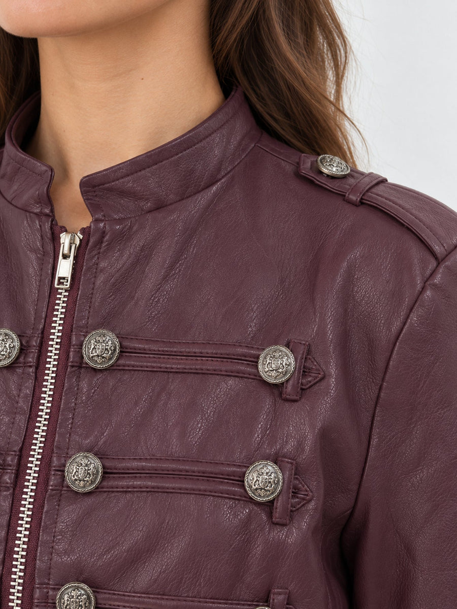 veste officier similicuir bordeaux dos
