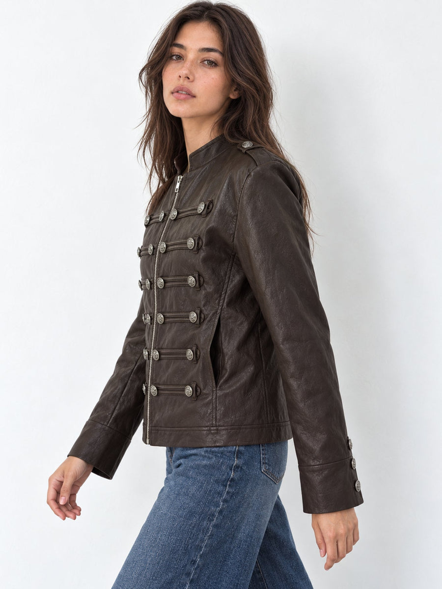 veste officier similicuir marron profil