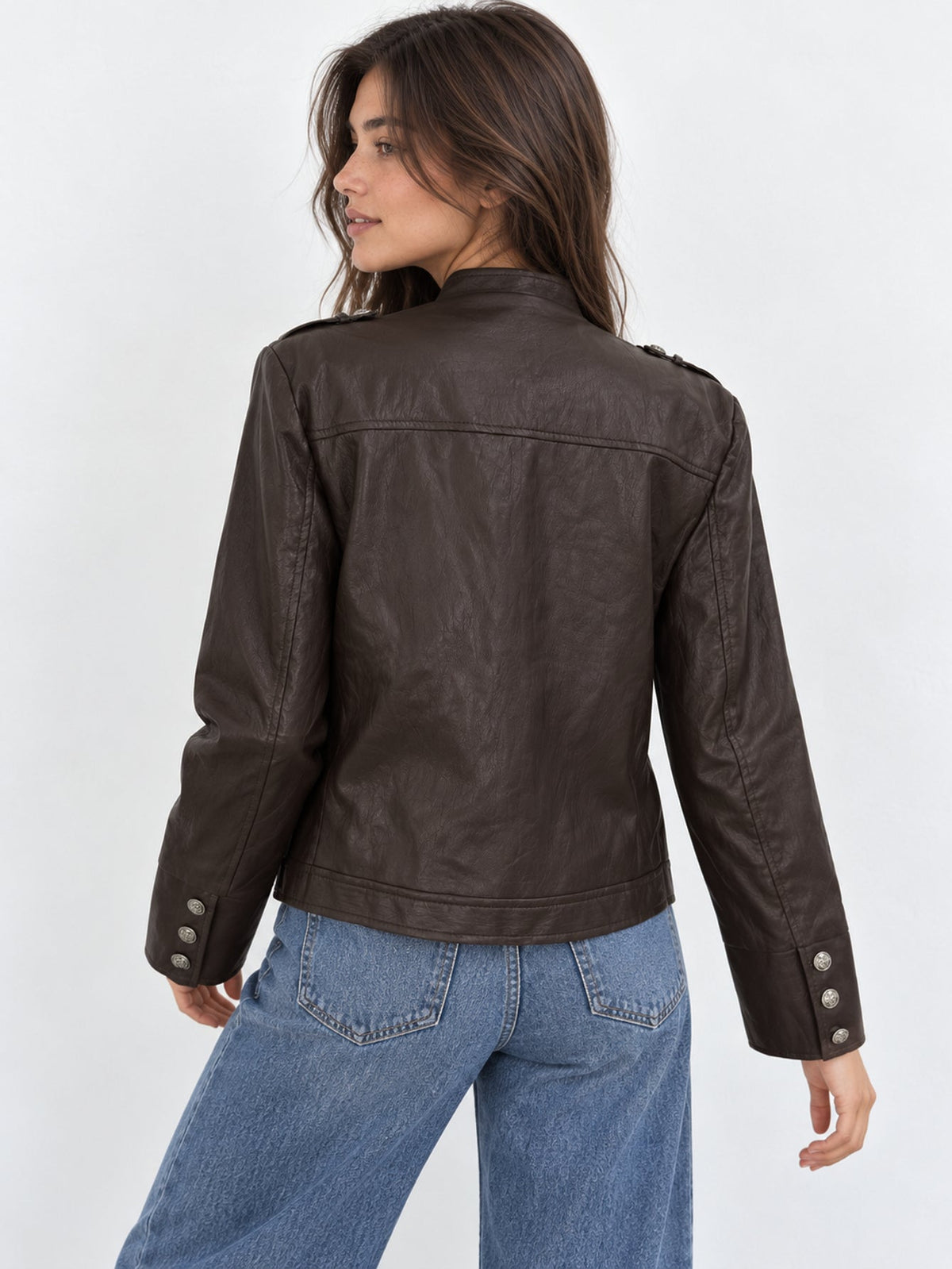 veste officier similicuir marron dos