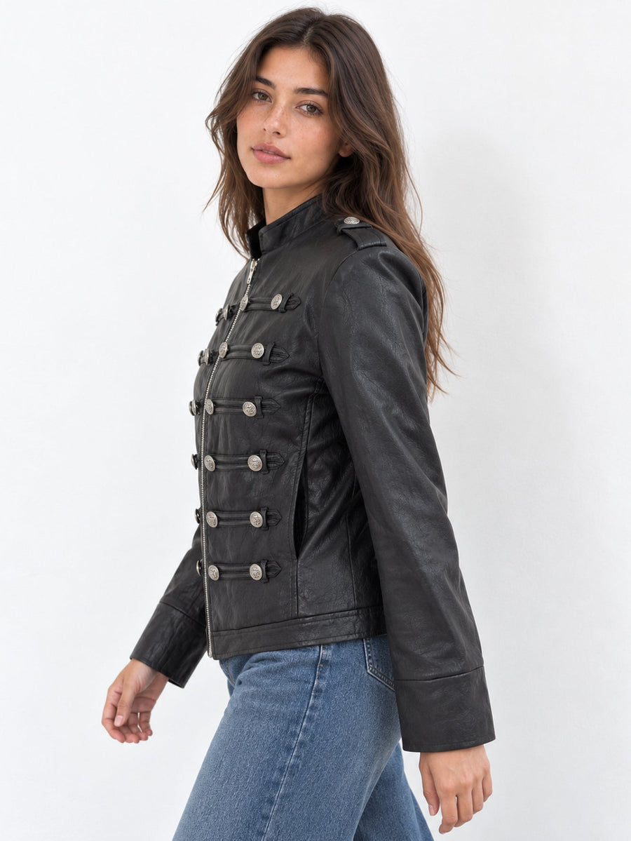 veste officier similicuir noir face