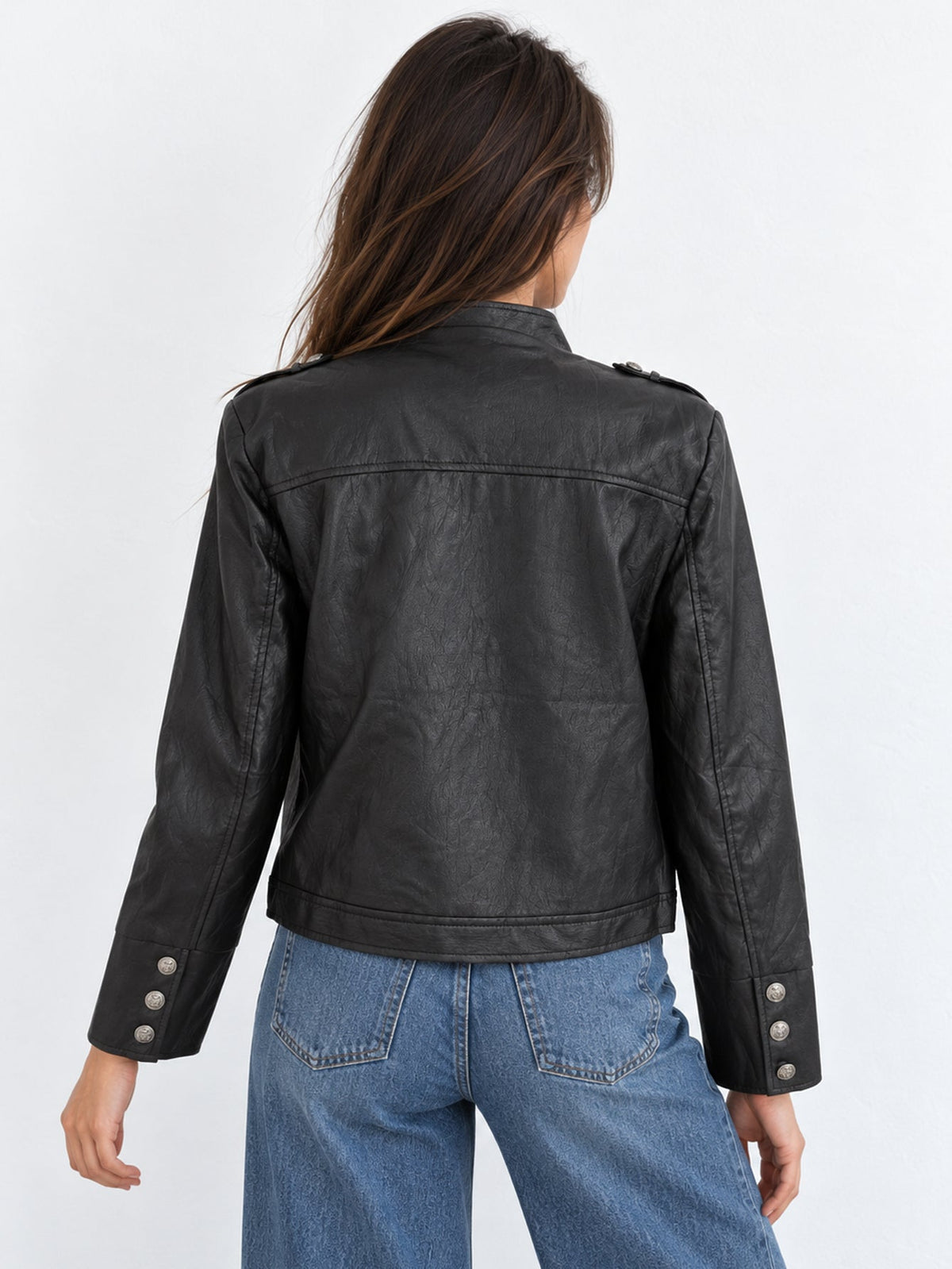 veste officier similicuir noir profil