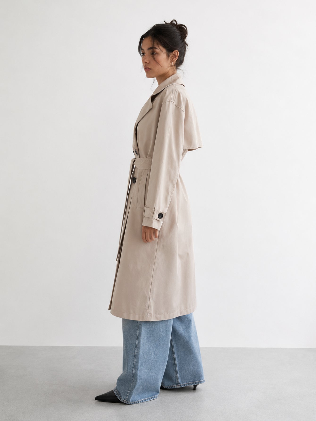 Trench long beige profil