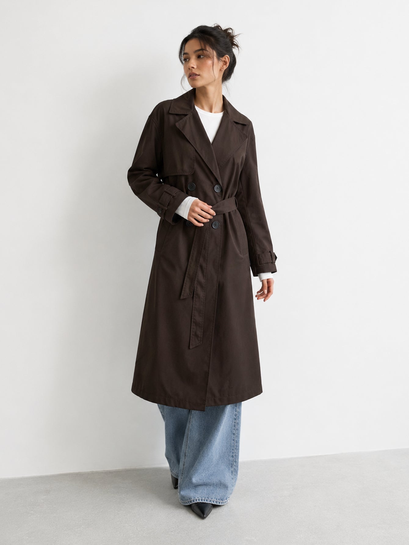Trench long marron face