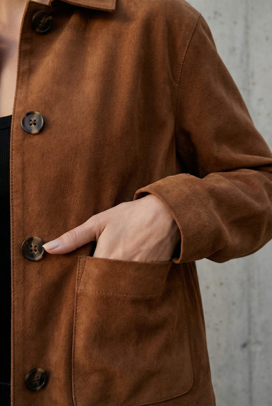 Veste Courte En Daim Marron